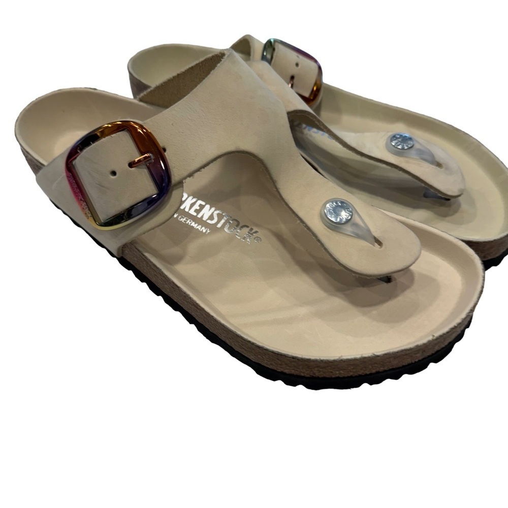 BIRKENSTOCK GIZEH BIG BUCKLE IRIDESCENT SANDALS ECRU SIZE US 8 EU 39 NEW